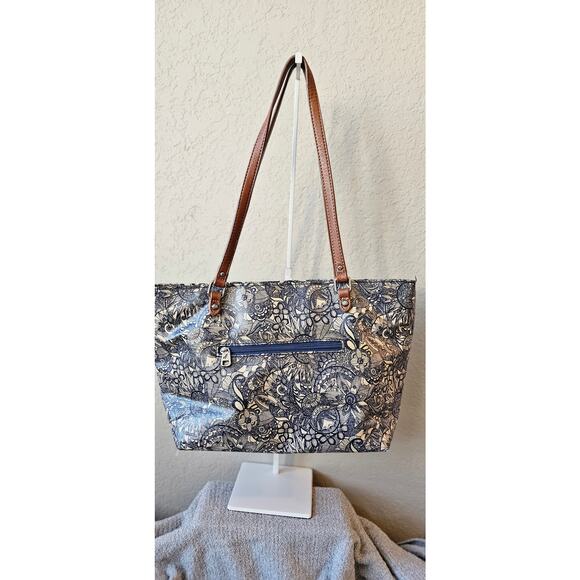 Sakroots Metro Tote Purse Coated Canvas Handbag Owl Charm Canvas Blue Desert - Picture 6 of 14